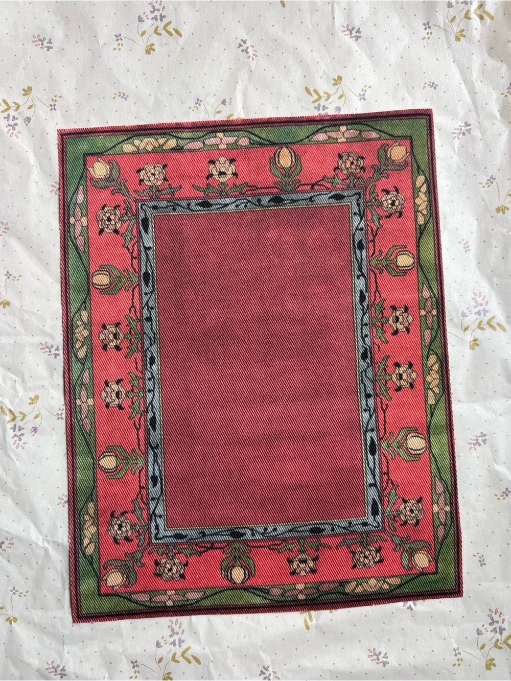 Miniature Doll House Art Deco Rug in Red and Green